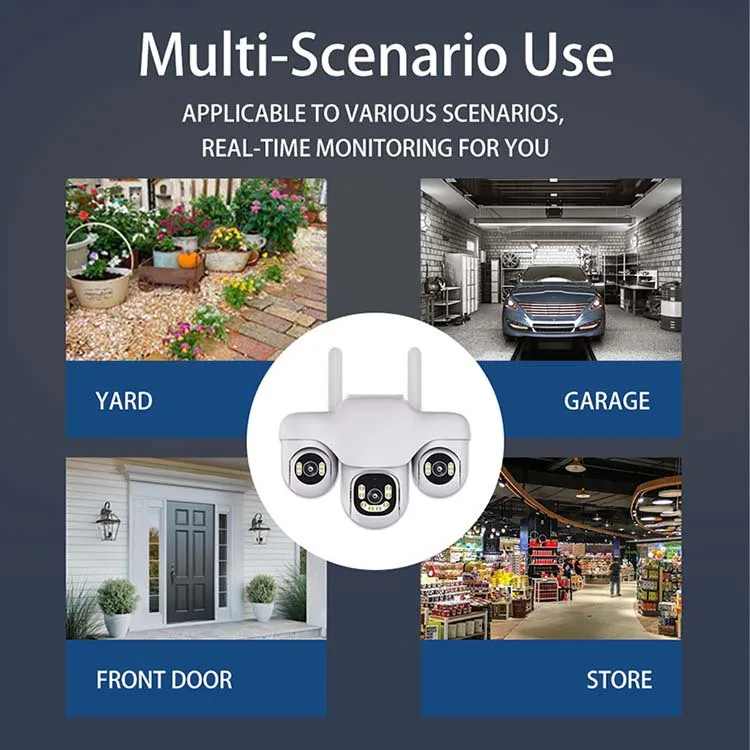 Cámara de seguridad solar 4G de 3 lentes V380: vigilancia de visión nocturna HD para exteriores sin alimentación ni necesidad de Wi-Fi