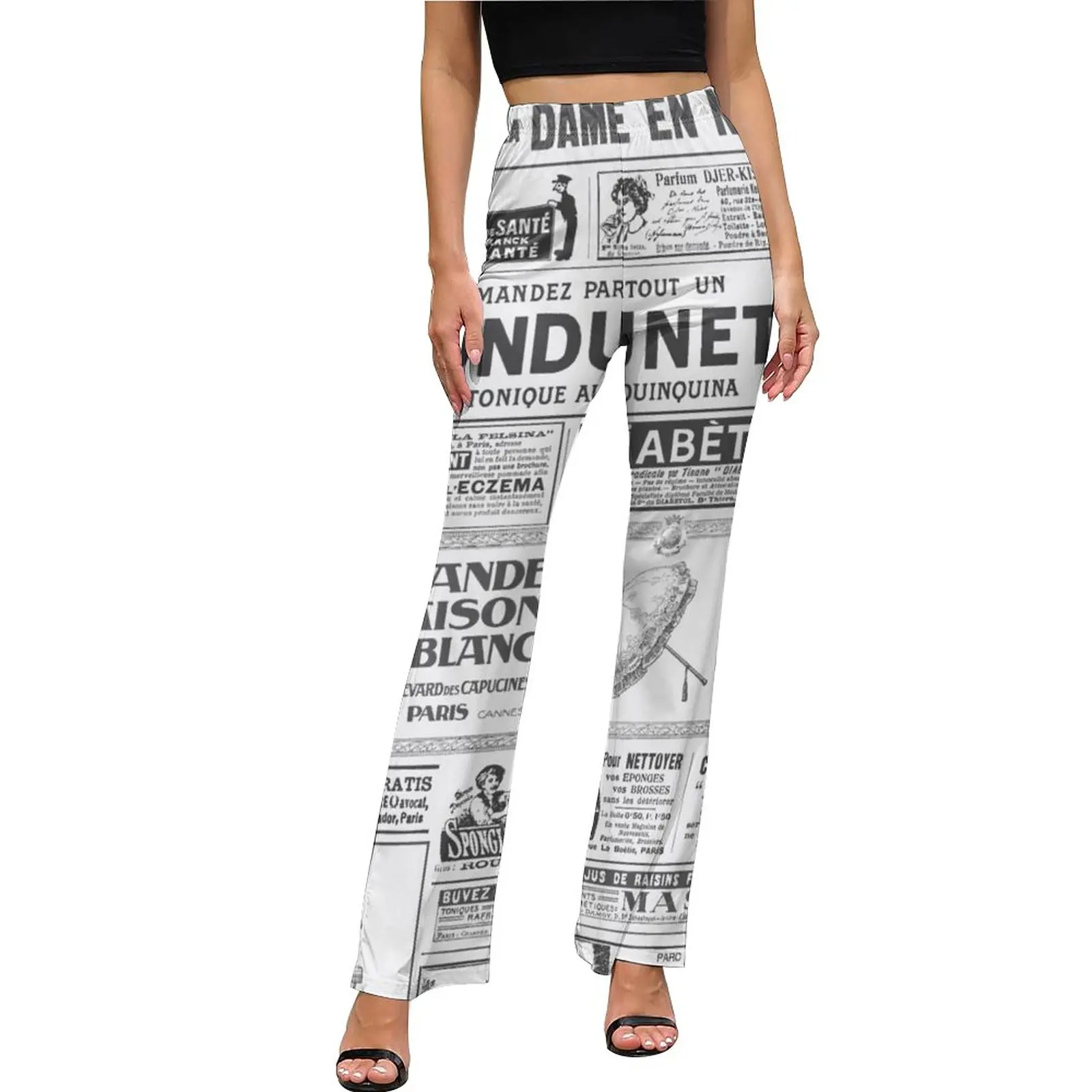 Cool Newspaper Pants Vintage Print Elastic Waist Kawaii Flare Trousers Summer Graphic Aesthetic Pants Birthday Gift