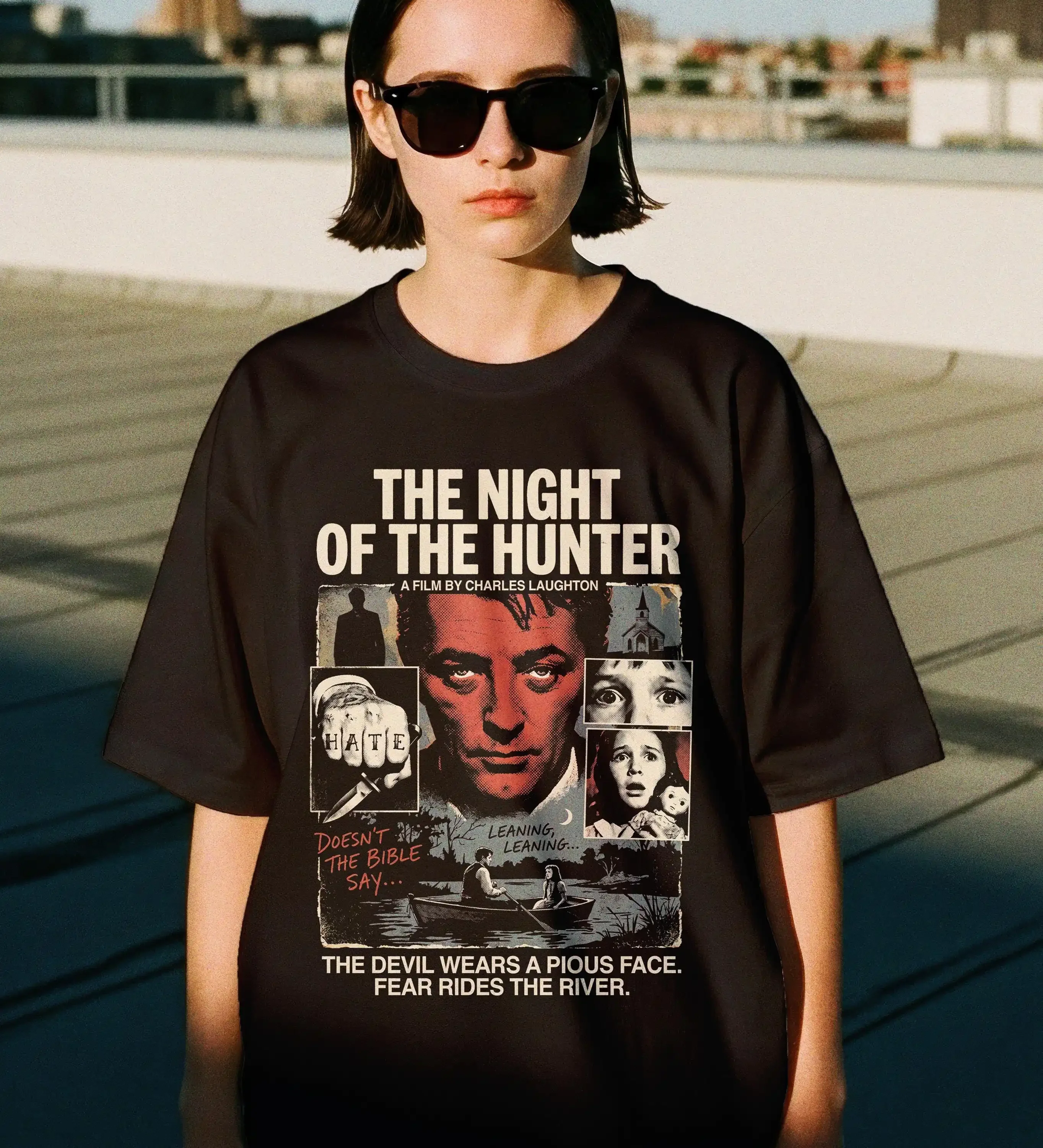 The Night of the Hunter 1955 Film Noir T-Shirt | Charles Laughton Classic Movie Graphic Tee
