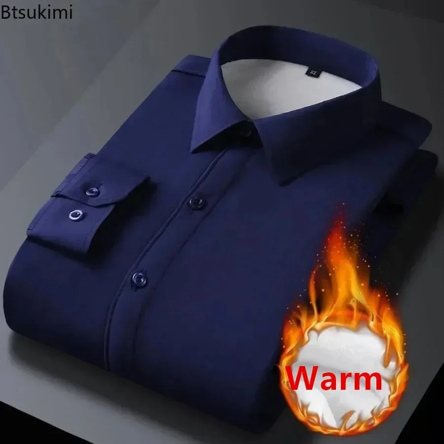 Fashion New High Quality Warm Shirt for Men Autumn Winter Long-sleeved Fleece Thick Business Casual Formal Shirt Men Dress Shirt