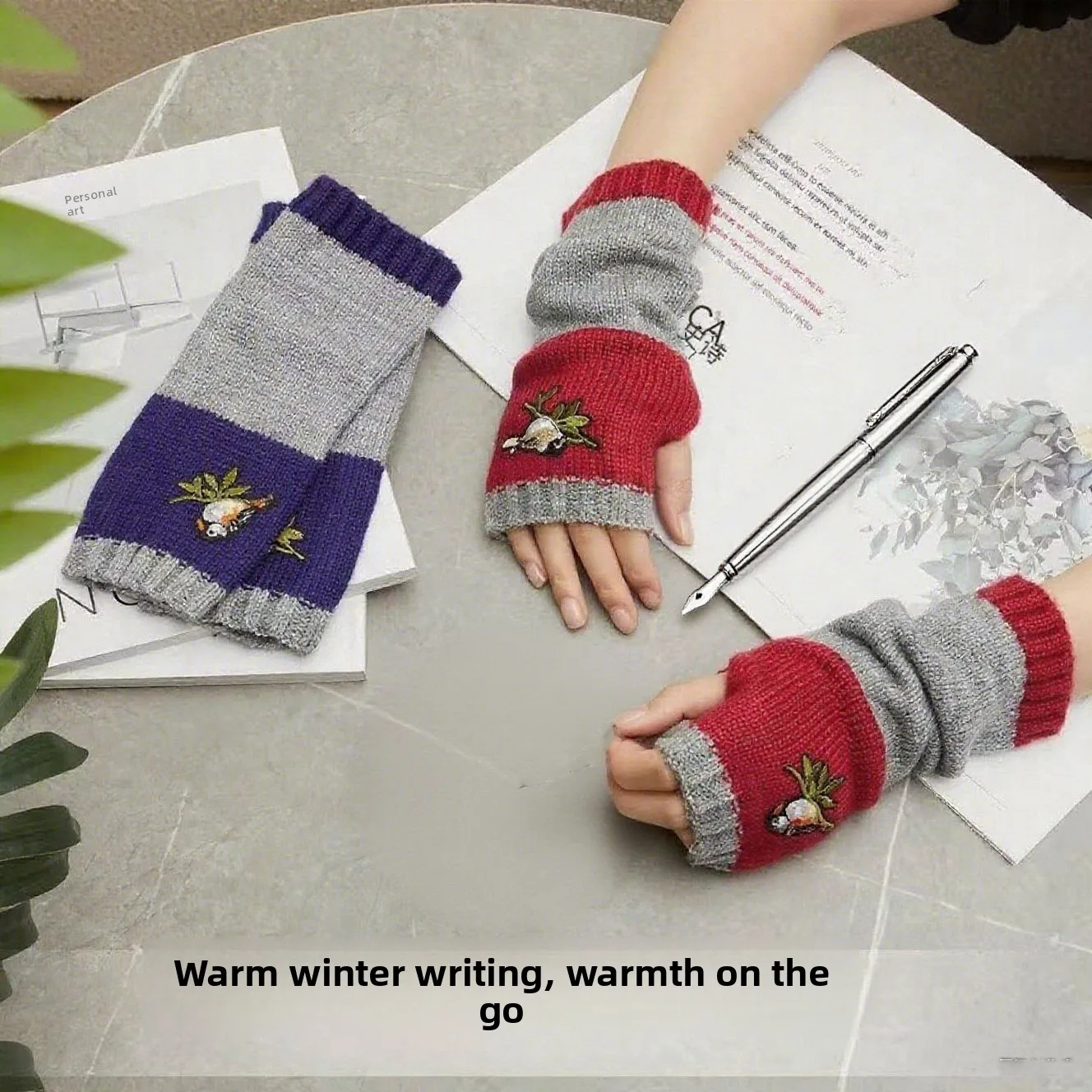 قفازات يد نسائية محبوكة دافئة مطرزة على شكل طيور عبر الحدود جديدة Sle Wi محطة مستقلة قفازات يدوية من القطن الخالص...