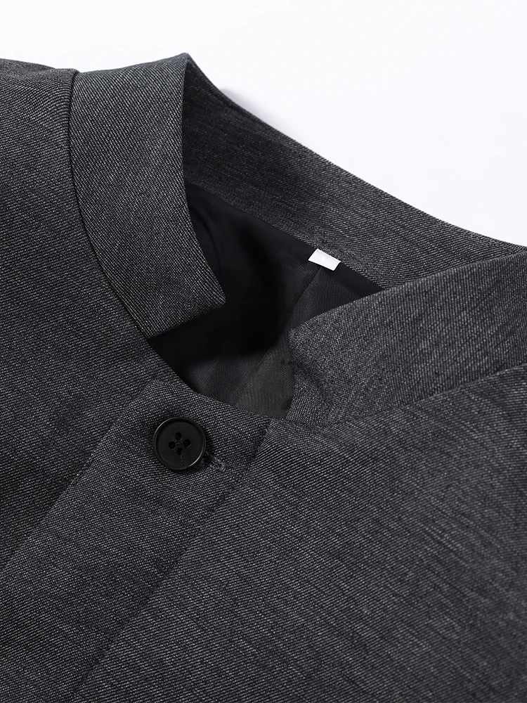 Stehkragen-Mantel mit Knöpfen und Rüschensaum, Tailliertes Damen-Jackenkleid, Elegante Langarm-Einreiher-Slim-Fit-Jacke, Neue Damenoberbekleidung – Detail 6