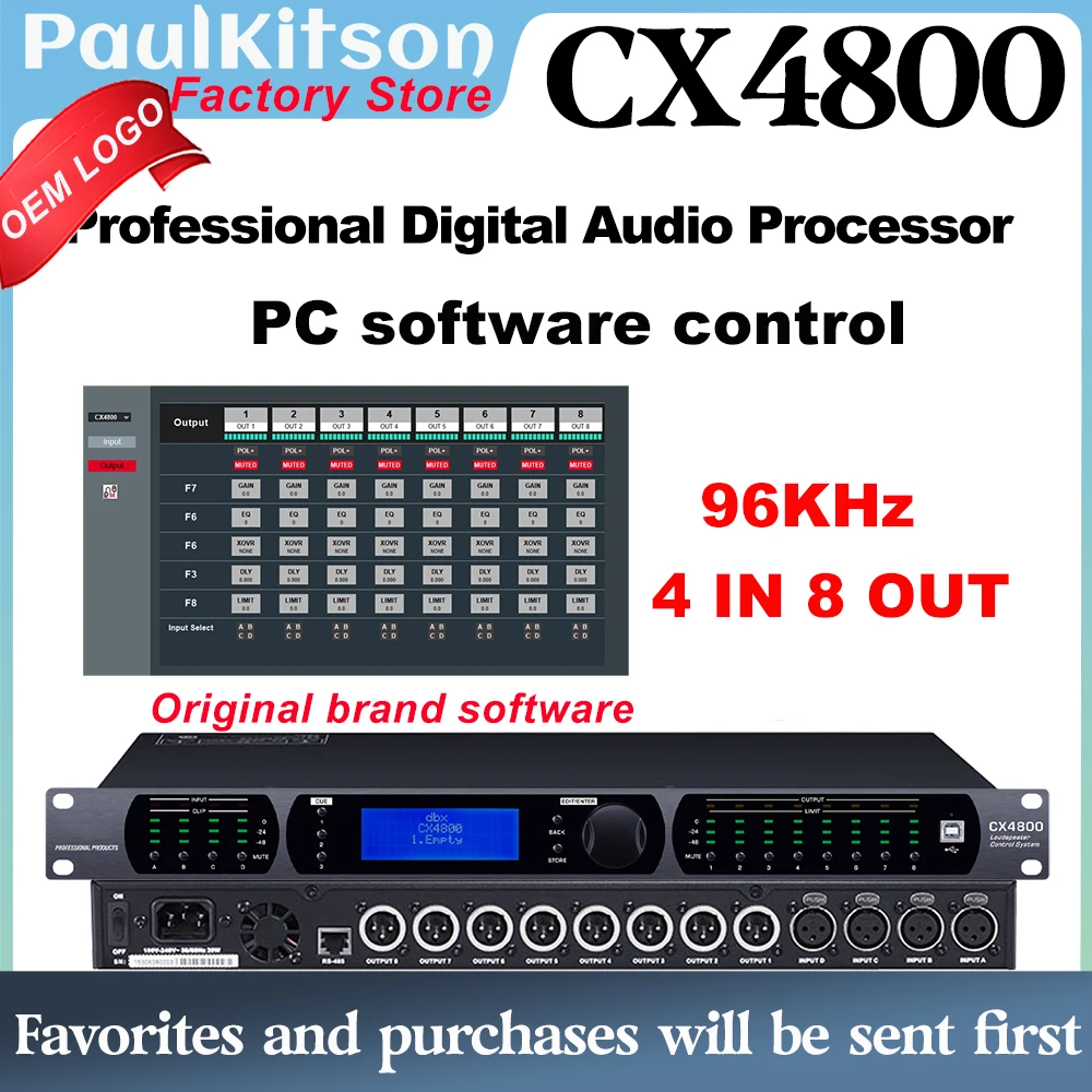 

Original brand LOGO CX4800 professional Audio Processor 4 in 8 out 96Khz Original Software Control 32-bit DSP Processor Speaker