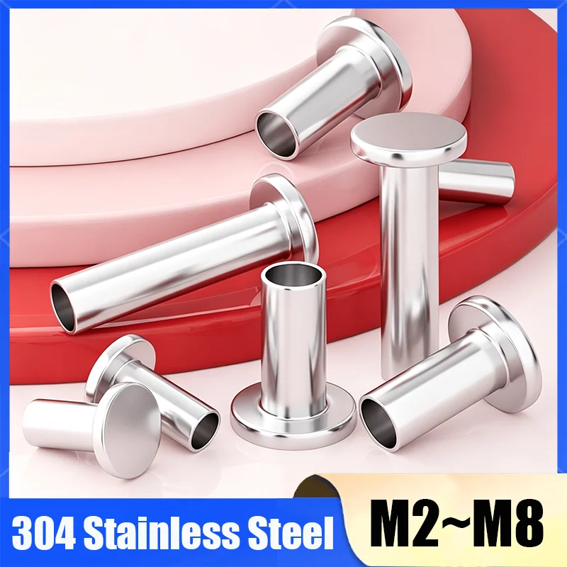 20-100Pcs GB875 304 Stainless Steel M2 M2.5 M3 M4 M5 M6 M8 Flat Truss Head Semi-hollow Semi-Tubuler Shank Rivet Length 3mm~80mm