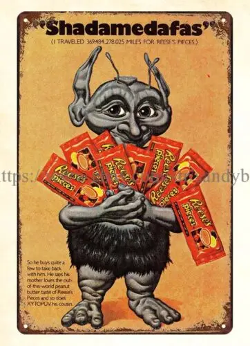 1985 Reese's Pieces Alien Shadamedafas metal tin sign home decor wall decor