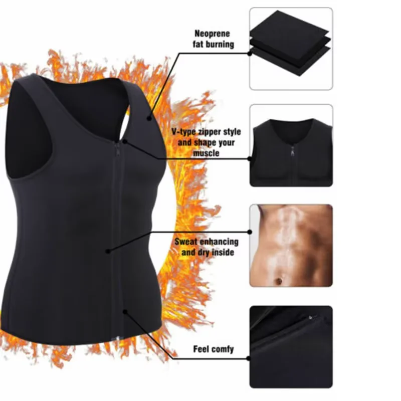 Men's Compression Sweat Sauna Waist Trainer Athletic Stretch Zip Up Vest Body Shaper for Workout Fitness Gym Slimming Sportswear image 4