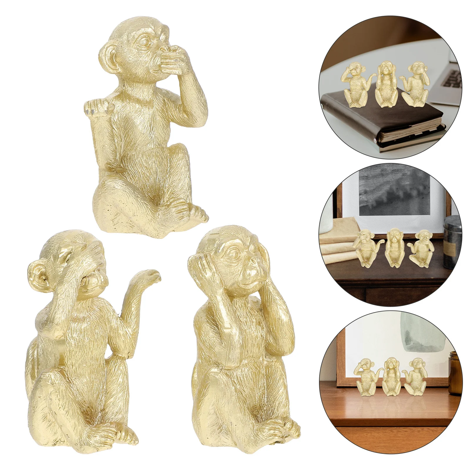 

3Pcs Resin Monkey Statue Desktop Animal Decor Unique Resin Craft Decoration for Tea Table Office Home Lovely Monkey Figurine