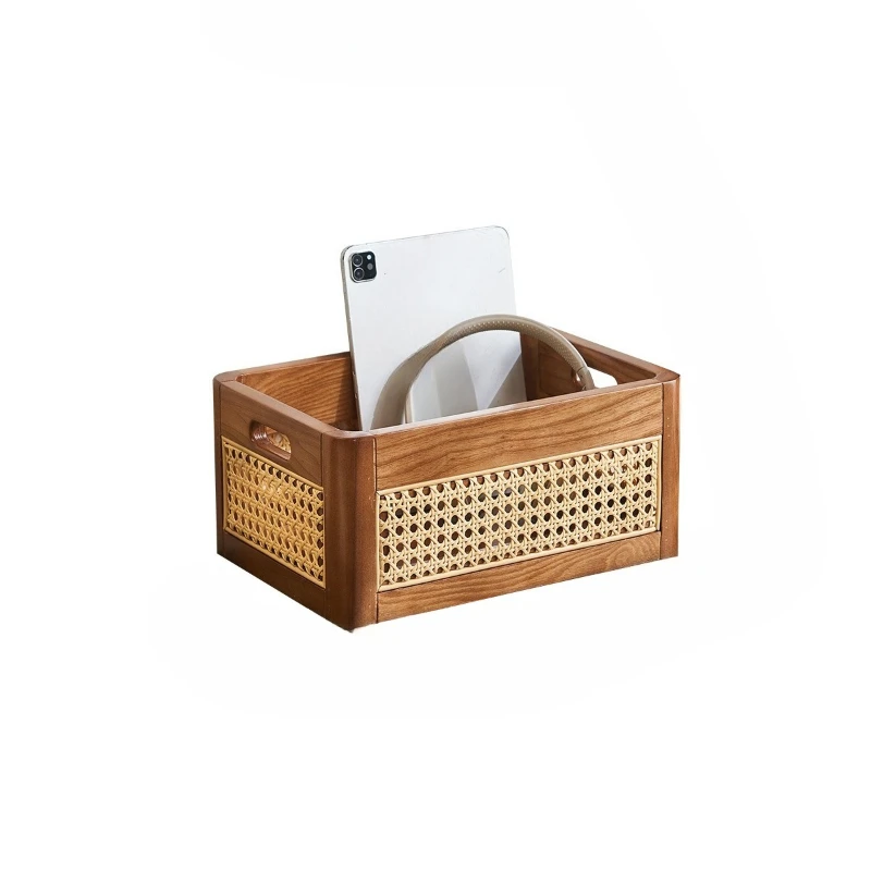 

Solid wood rattan storage basket Japanese simple large size office sundries toys clothing food storage box