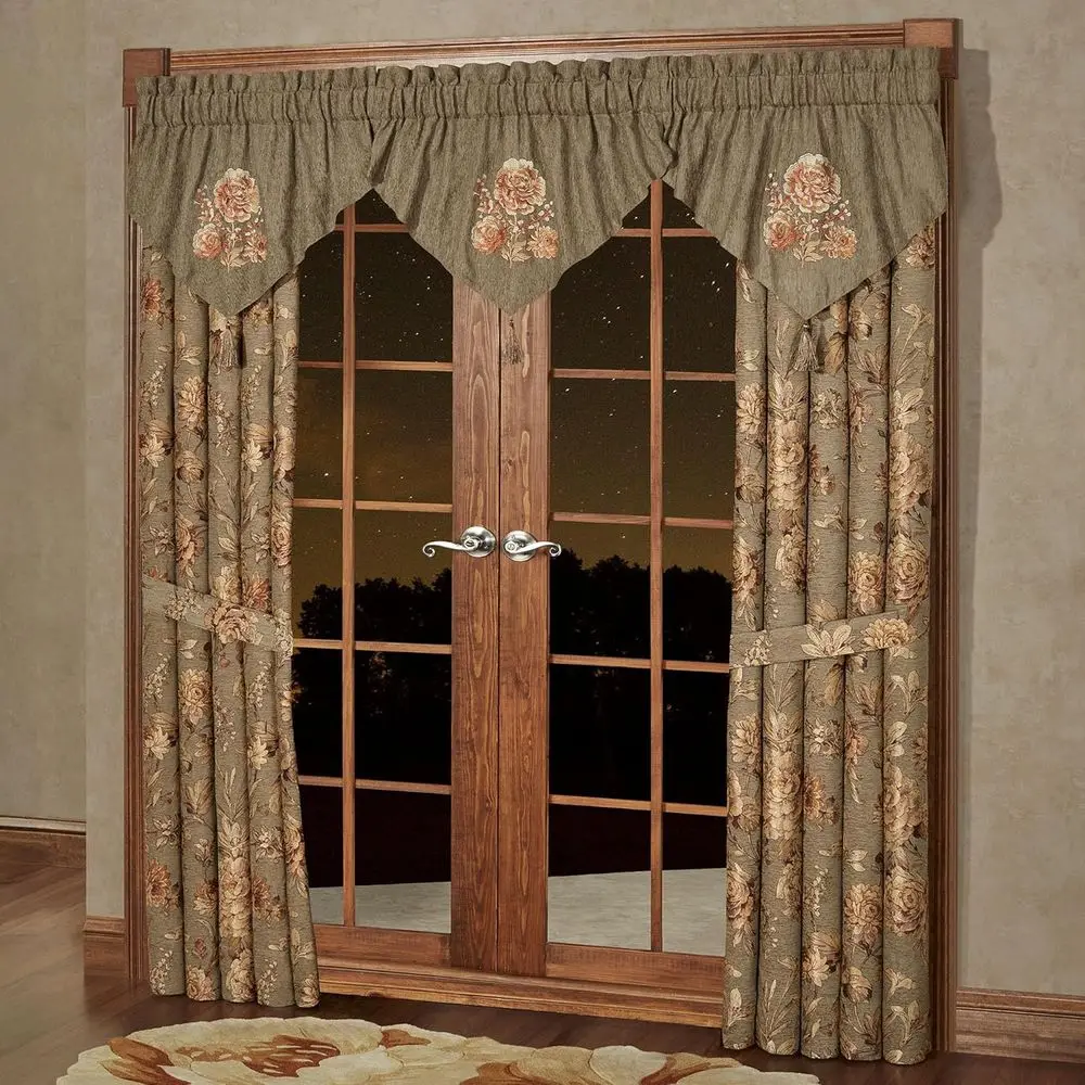

Luxury 4-Piece Lined Window Curtain Set: 3 Valances & Curtain Pair in Polyester for Living Room/Bedroom - Elegant & Stately