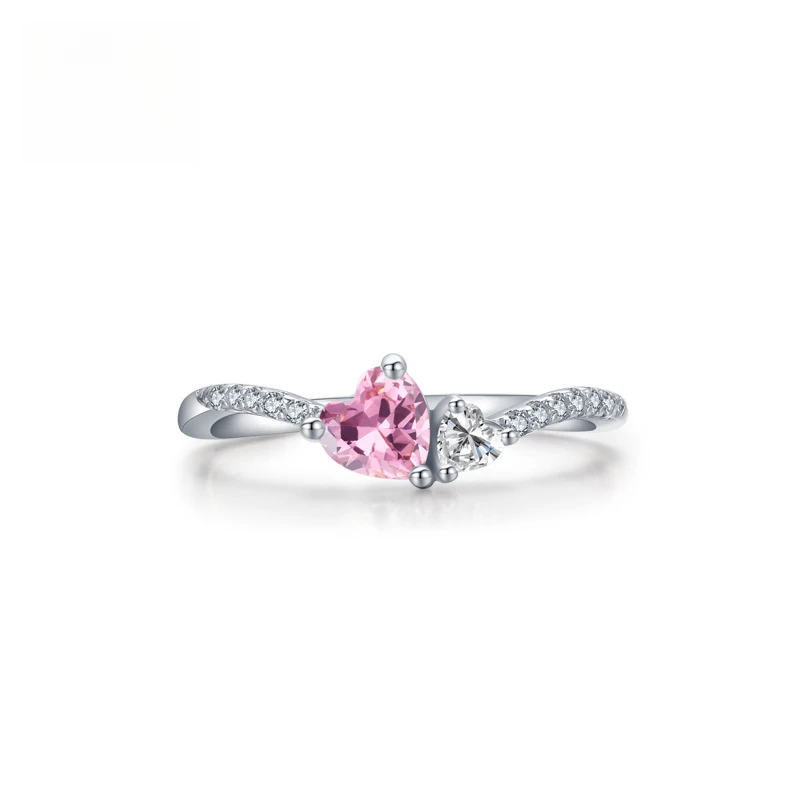 【Mirrordust】S925 فضي وردي على شكل قلب سوبر فلاش الزركون خاتم أنثى خفيف فاخر بوتيك موضة البنصر