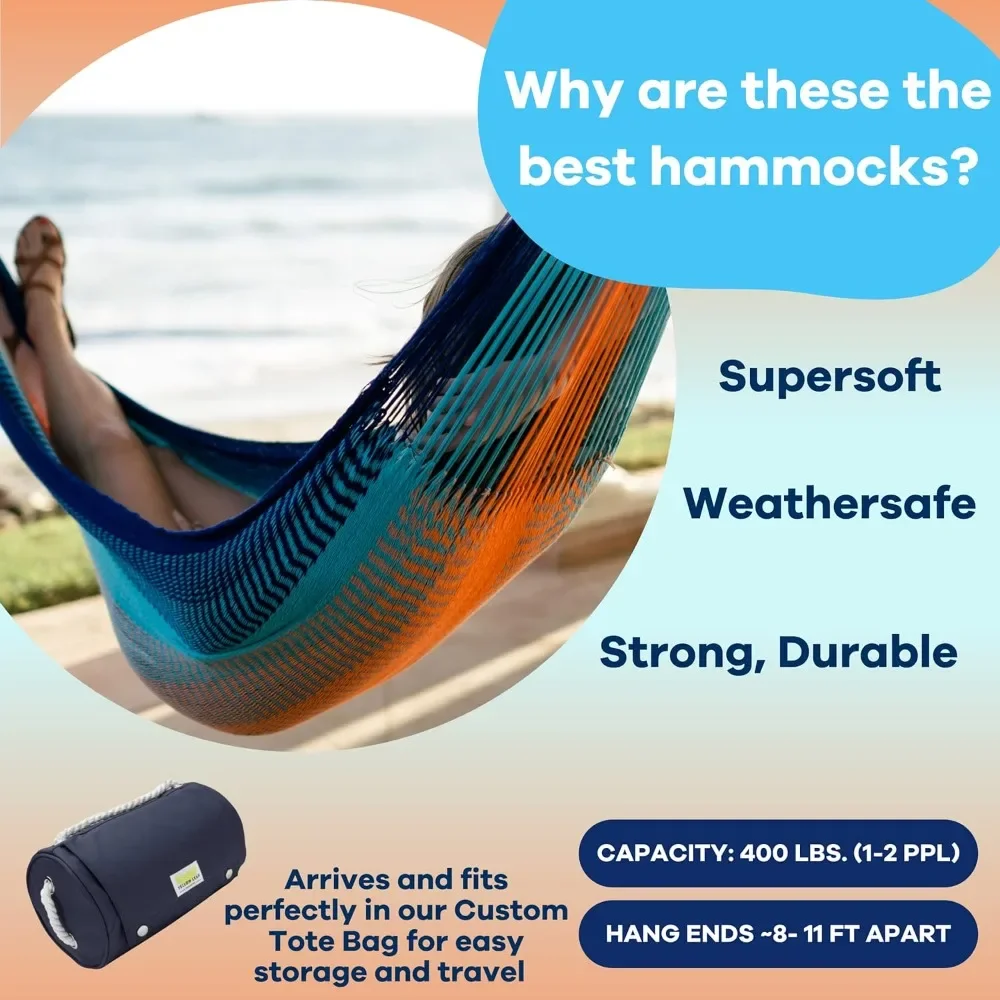 Double Size Hammock Suitable for 1-2 People Outdoor Furniture Easy to Hang Weatherproof Free Shipping Super Strong Artisan Made