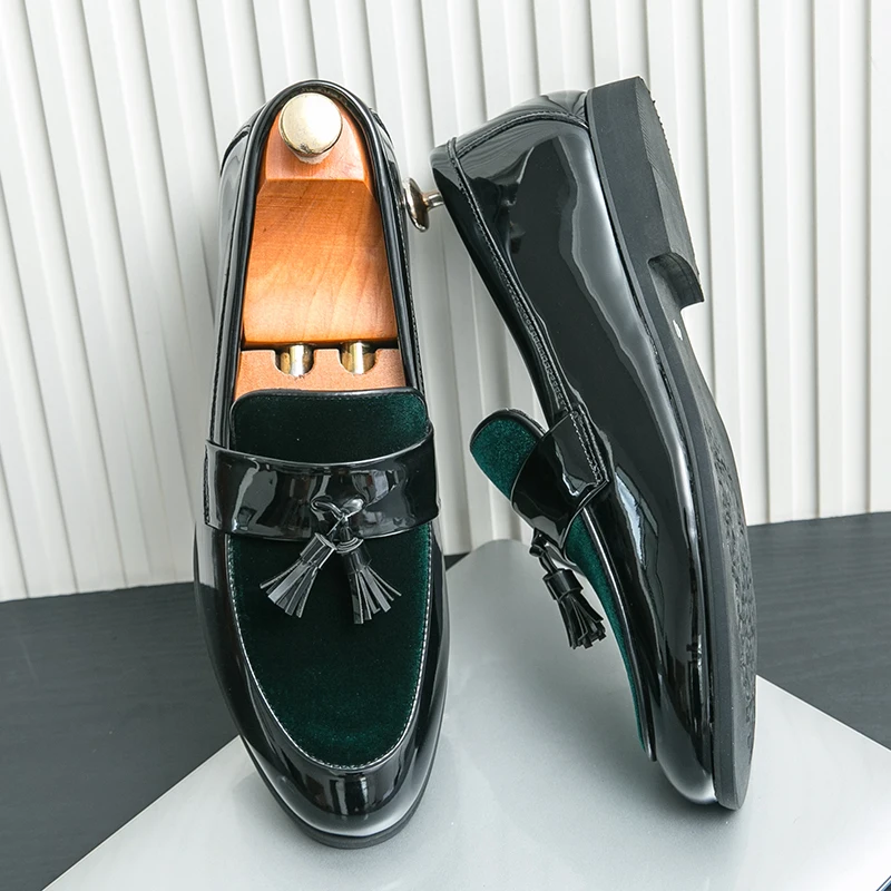 HKDQ Trend Green الرجال المتسكعون الفاخرة مصمم أحذية من الجلد للرجال مريحة خفيفة الوزن الانزلاق على فستان أحذية رجل أحذية الحفلات #2