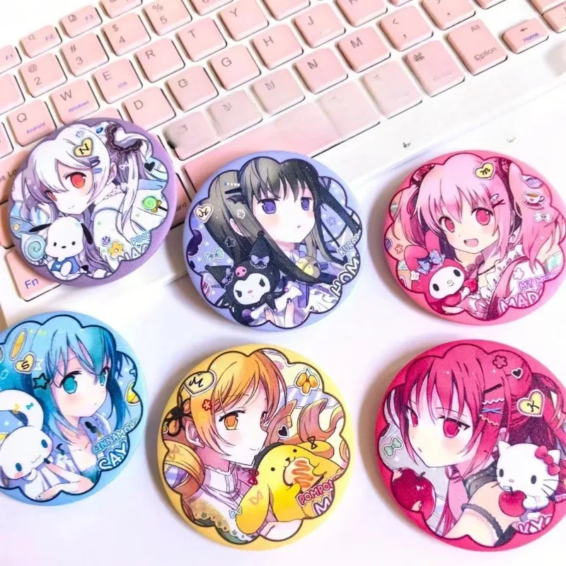 

Puella Magi Madoka Magica Badge Kaname Madoka Akemi Homura Anime Peripheral Creativity Tinplate Laser Brooch Schoolbag Ornament