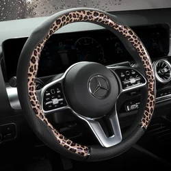 Car Anti-Slip Leather Steering wheel Cover Universal Protective Cover Splicing Leopard Print Fashion Style 38cm Shape O D