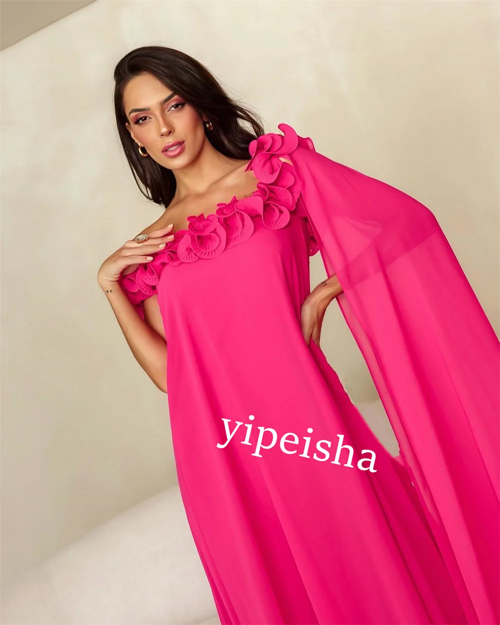 Customized Chiffon Pleat Flower Homecoming Straight Strapless Bespoke Occasion Gown Long Dresses