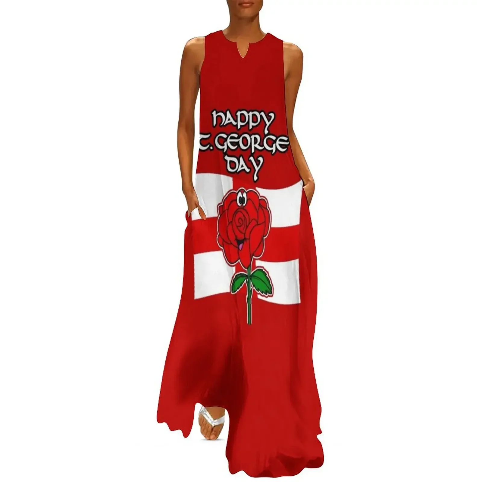 

Happy St. George's Day Rose England English Flag Long Dress Elegant gowns Women's dresses Dress