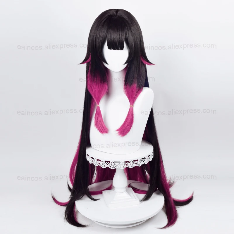 Fatui Columbina Cosplay Perruque Cheveux Synthétiques, Perruques de Documents Mixtes, Degré de Chaleur, Long, Noir, Rose, Rouge, Halloween, 105cm