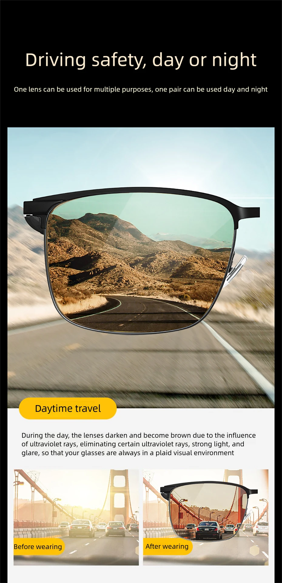 CAPONI Night Vison Männer Sonnenbrille Neue Nacht Fahren Carbon Faser Original Photochrome Braun Sonnenbrille Gelb Shades BSYS28753 – Detail 9