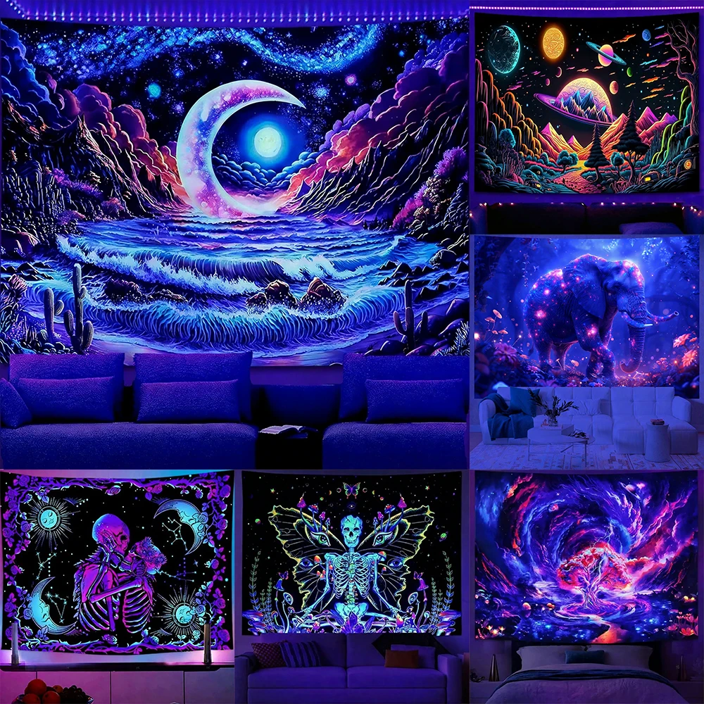 

Neon Glow-in-the-Dark Tapestries for Wall Decor UV reaction tapestry background decoration wall hanging bedroom party decoration