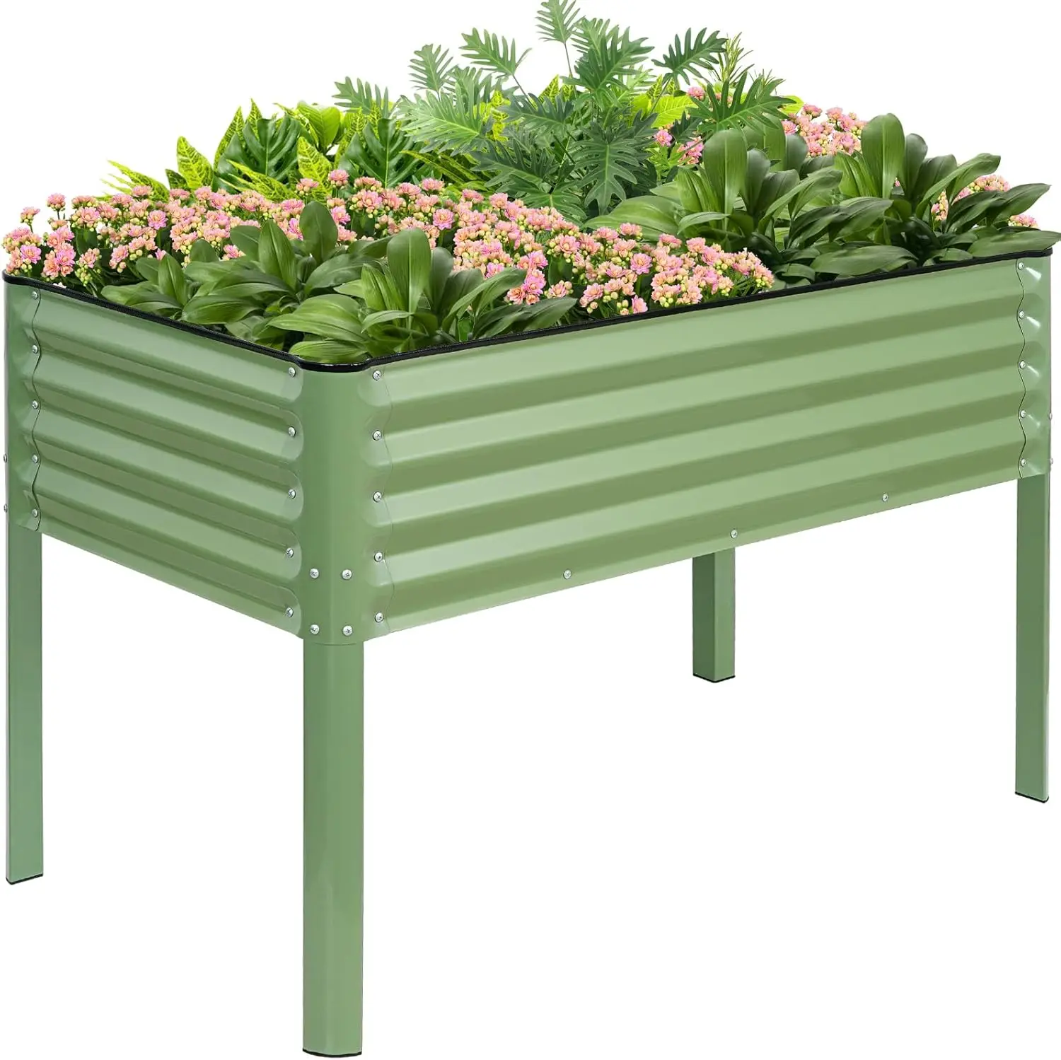 Elevated Raised Garden Bed 2' x 4'- Galvanized Metal Planter Boxes with Legs, Outdoor Planters for Backyard/Patio/Balcony, with Drainage Holes for Vegetables, Flowers, Herbs, Green