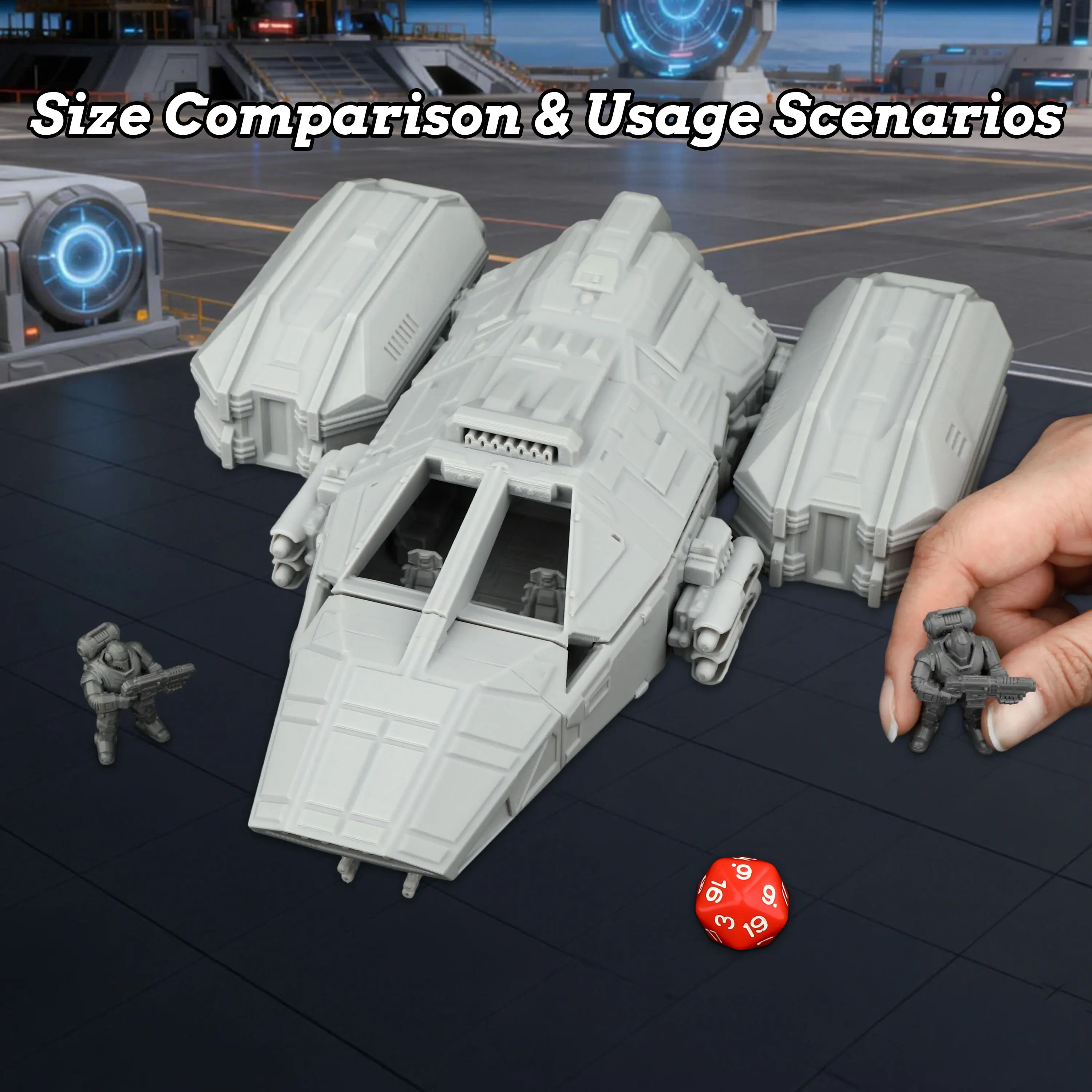 Sci-Fi Spaceship Vehicle Miniature, Tabletop RPG Game Accessory for Deep Space Terrain Sences, Clean Lines & Easy Assembly