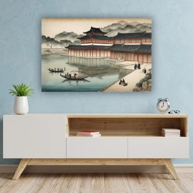 1PC frameless Vintage Ink Wash Korean Views Poster Joseon Lantern Festival Life Scenery Canvas Painting Wall Art for Living Room view 4