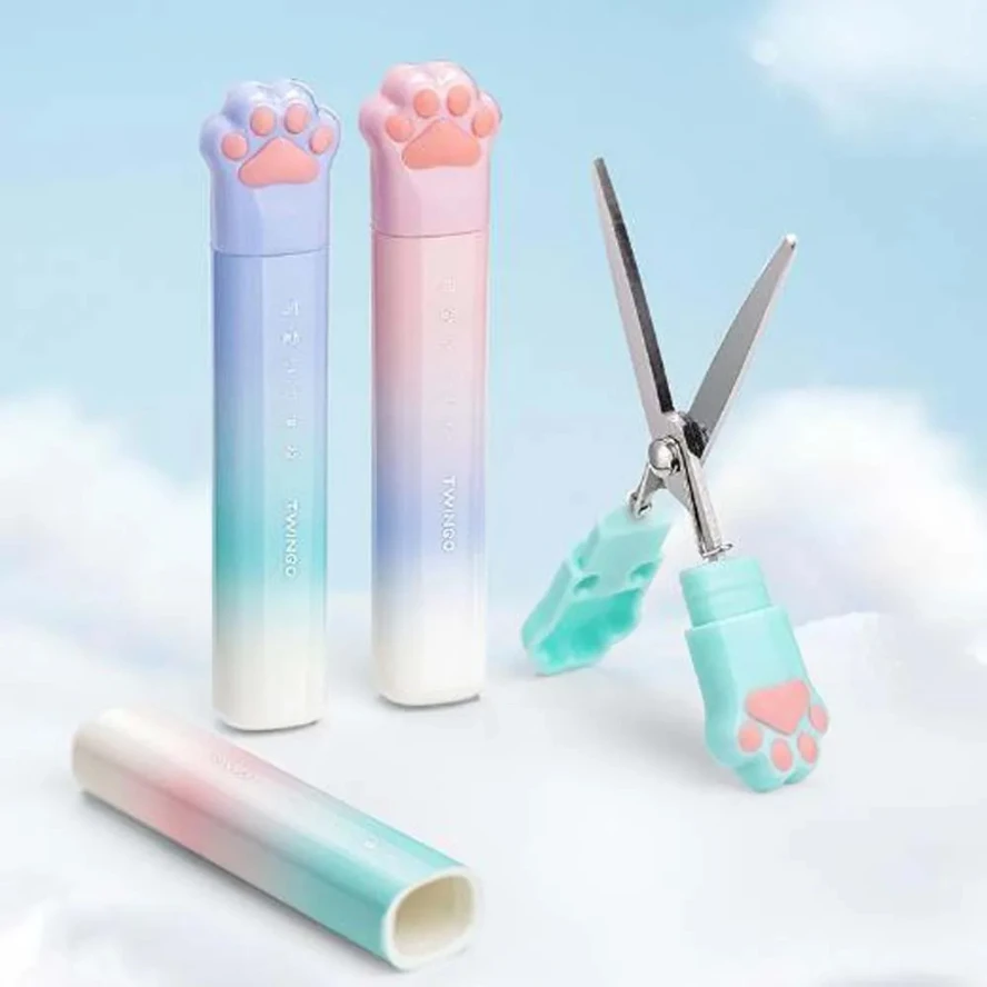 

1PC Cute Cat Claw Portable Scissors, Creative Pen Ledger Tools, Gradient Stationery Scissors
