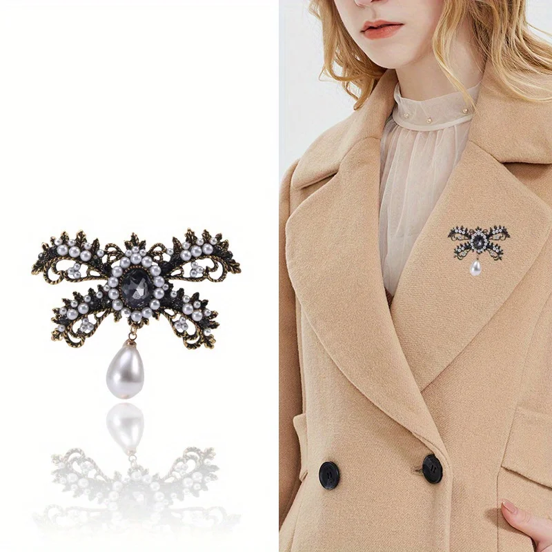 Exquisite Vintage Bow Pearl Brooch Pendant Corsage Ladies Costume Corsage Pin