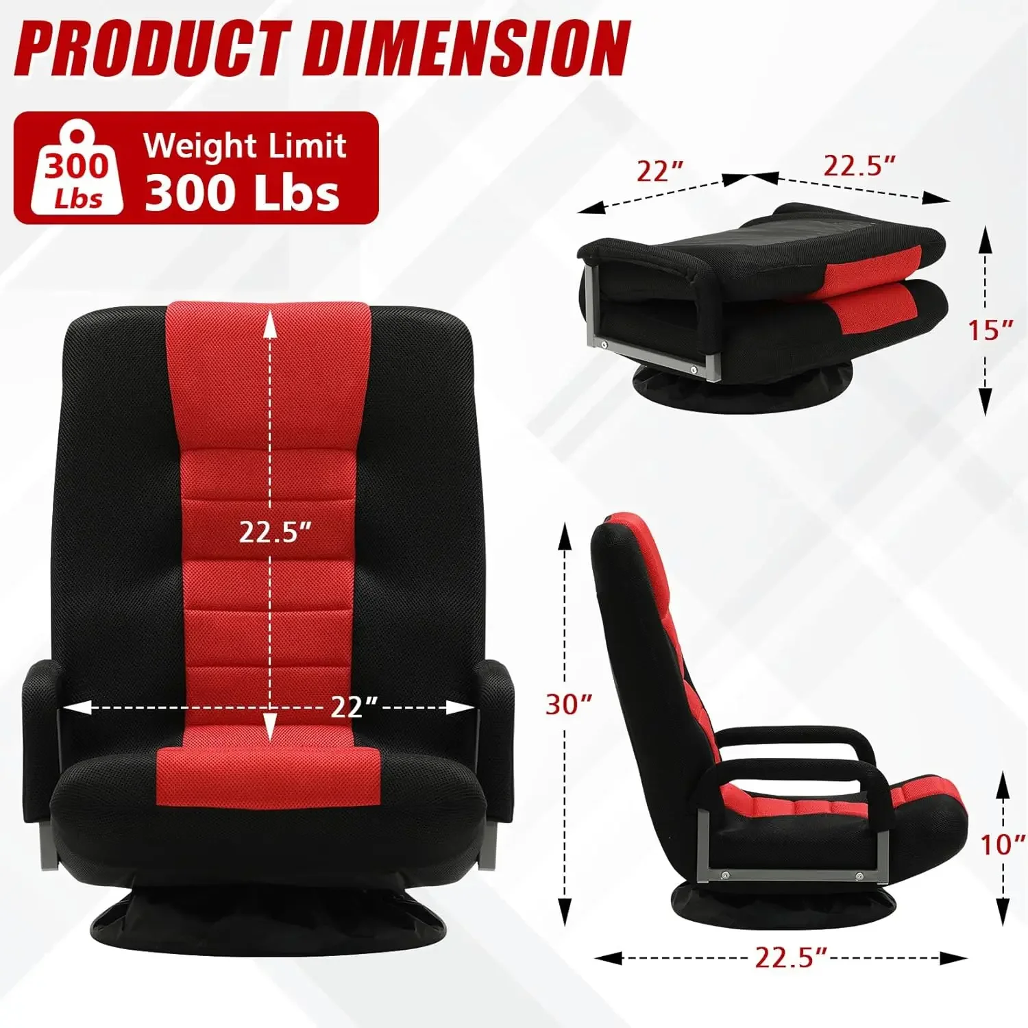Swivel Gaming Chair Multipurpose 2PACK Floor Gaming Chair for Playing Video Games, TV, Reading w/Armrest Lumbar Support & 6 Adju