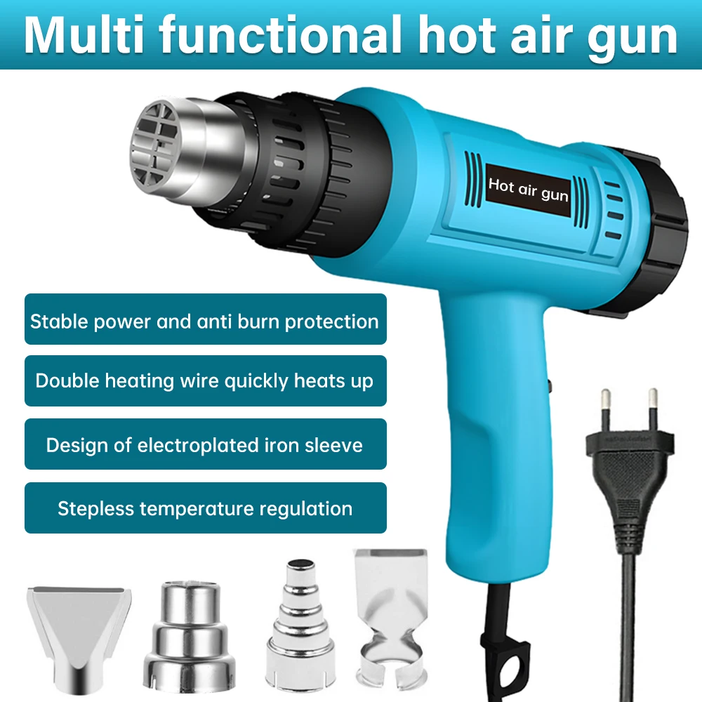 

220V Hot Air Gun 2000W Stepless Temperature Adjustment Electric Hot Air Gun Heating Element Hot Film Power Tool for Automotive