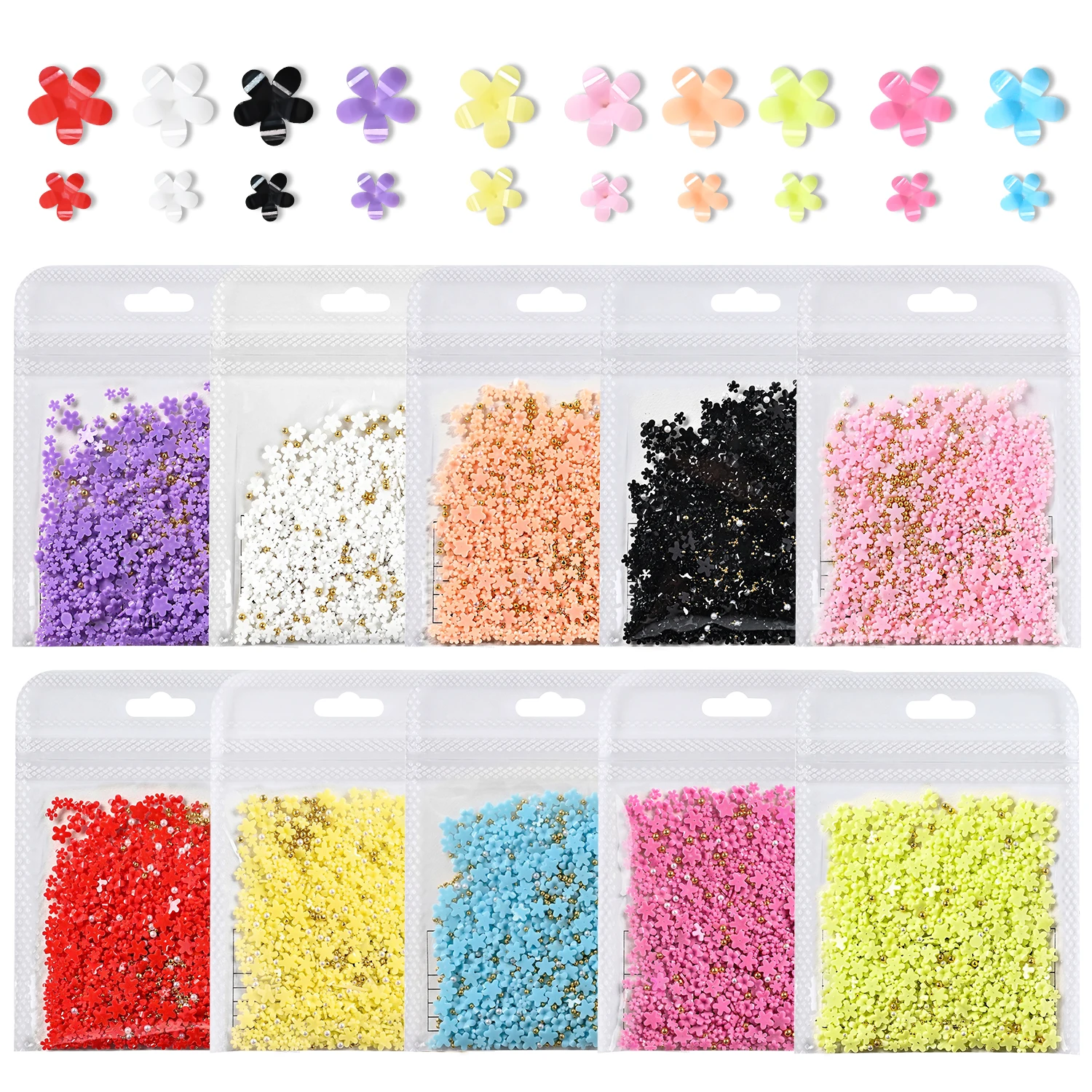 200Pcs/Bag 3D Pink White Acrylic Flower Nail Charms with Gold Caviar Beads Nails  Art Decorations Five-Petals Manicure Accessory - view 4