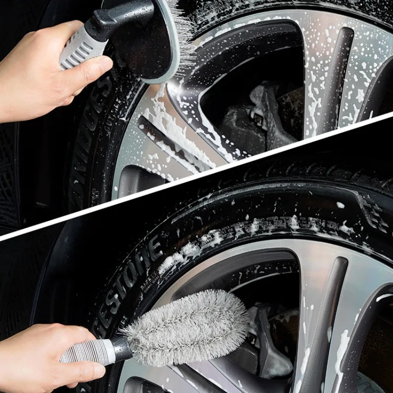 Curved bristle brush cover: strong decontamination, anti-aging, comfortable holding - car wash tool rims and hubs