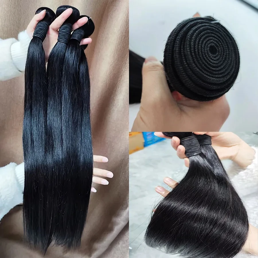 MISSANNA 34 36 38 40 Trenzas de Cabello Liso Cabello Humano Brasileño para Coser, Extensiones de Cabello Natural 3
