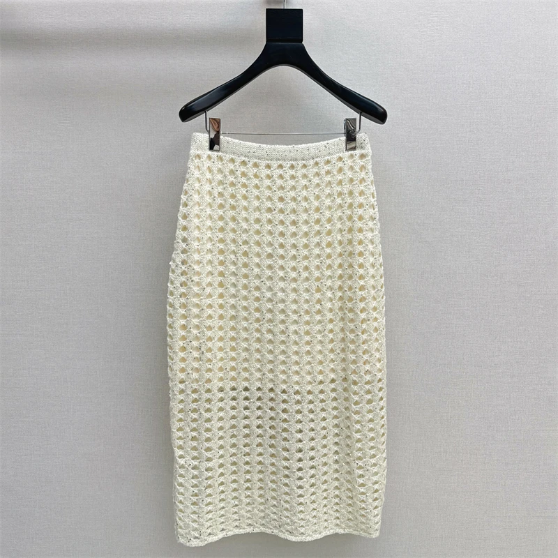 

Women's skirt New knitted hollow out long skirt for autumn 2025 Sequin blended women's half skirt High waisted slim pencil skirt