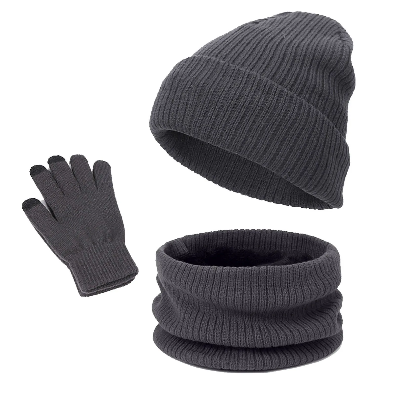 

3pcs set Winter Hat Scarves Touch Screen Gloves Warm Men Women Fashion Thickening Plus Wool Neck Protect Cap for Outdoor Riding