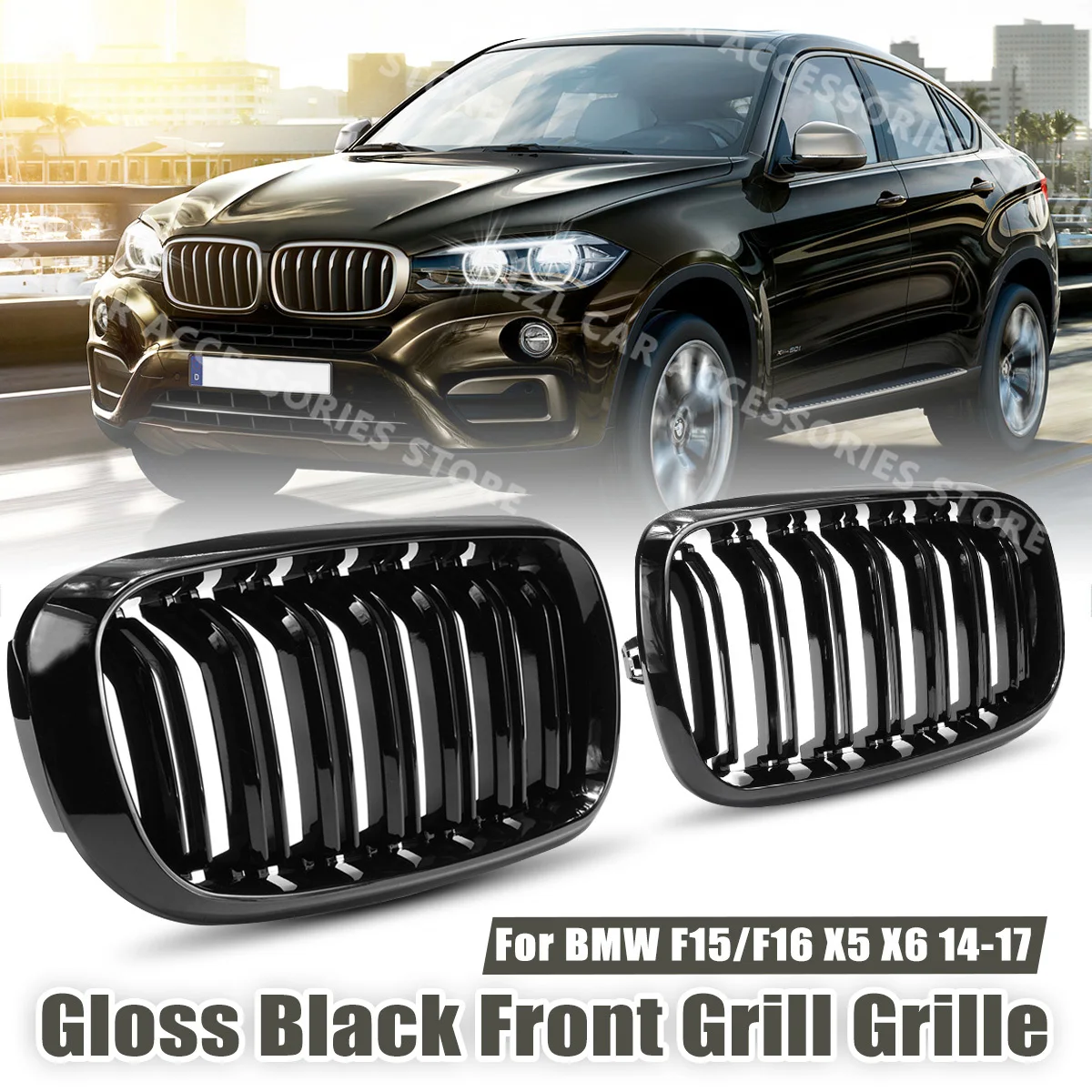 

F15 F16 Pair Car Double Slats Front Kidney Racing Grille Replacement For BMW F15 F16 X5 X6 2014 2015 2016 2017 Racing Grills