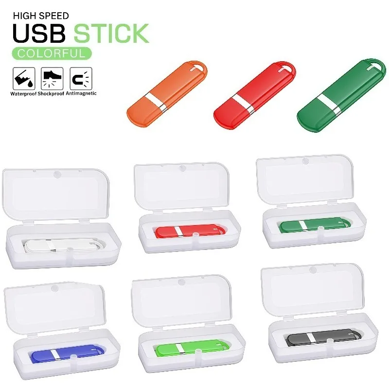 Business Gift USB Flash Drive 128GB Transparent Box Memory Stick 64GB Colorful Pen Drive 32GB Light Mini Pendrive 16GB USB Stick