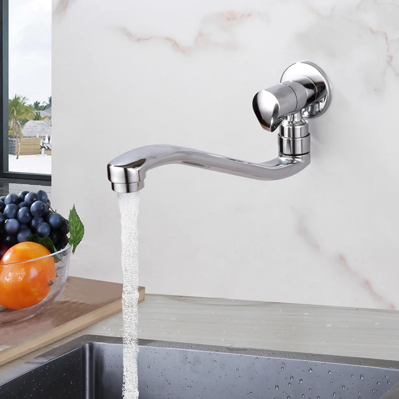 Wall Mounted One Hoel Kitchen Sink Faucets Single Handle Vessel Sink Faucet Modern Single Cold Kitchen Faucet Chrome