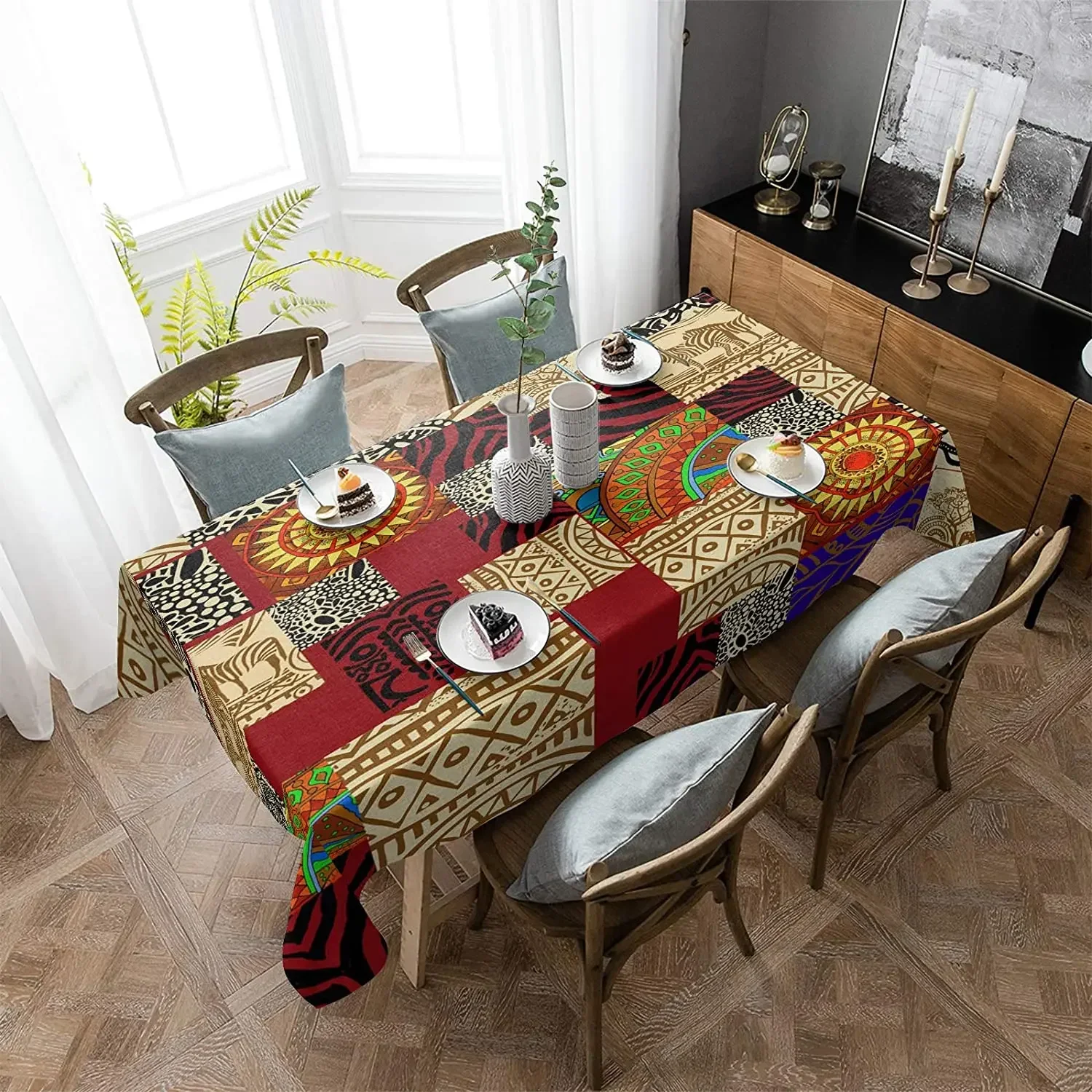 African Ethnic Ornaments Giraffe Rectangle Tablecloth Kitchen Table Decor Reusable Waterproof Table Covers NBX-01-D