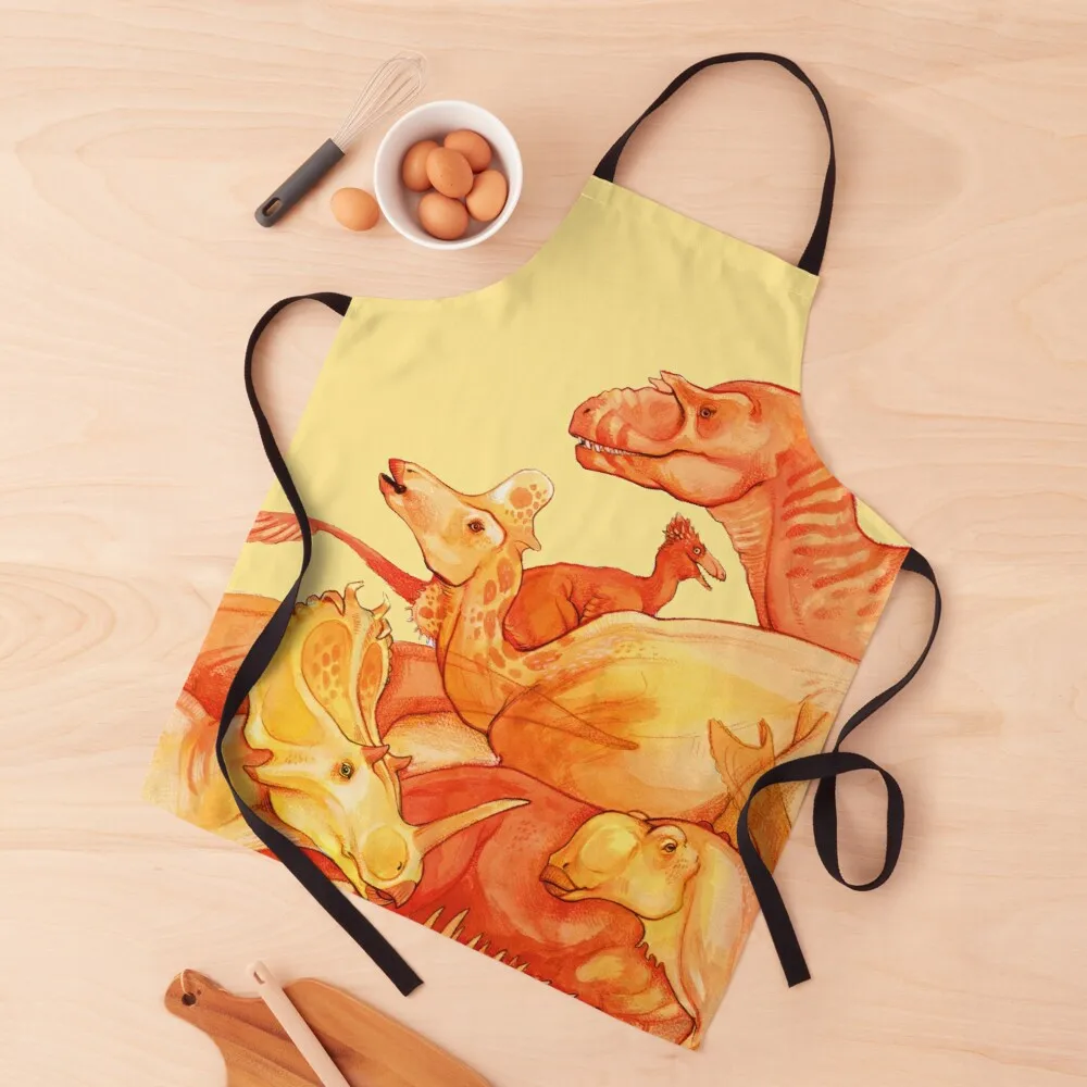 

cretaceous congregation - orange & yellow dinosaurs Apron apron ladies apron women useful things for kitchen