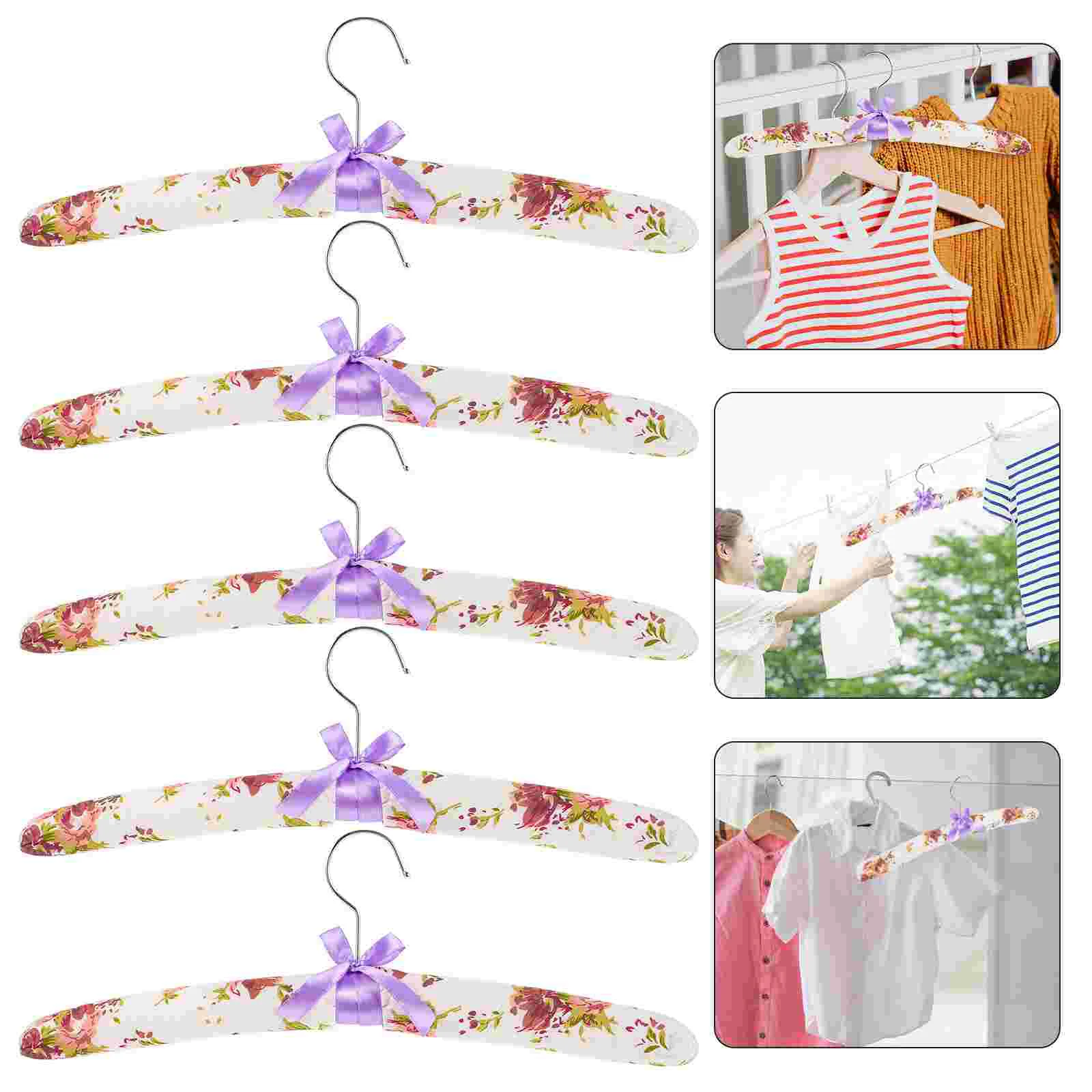 5 Pcs Cloth Floral Hanger Dress Hangers Padded Suit Racks Clothes Coat Anti-skid Shop Cotton Clothing