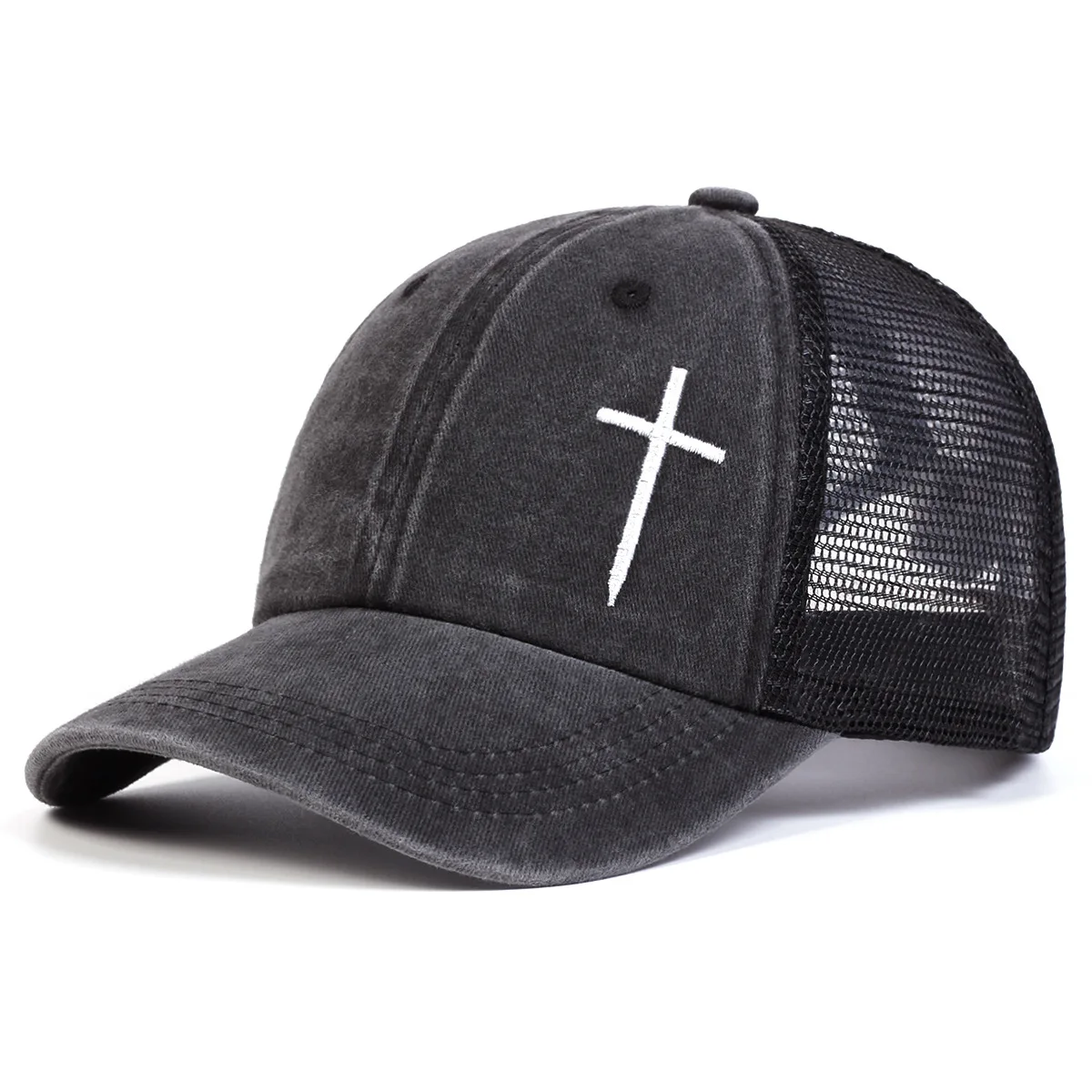 Unisex Washed Vintage Baseball Cap Irregular Cross Embroidery Outdoor Sun Protection Hat Retro Fashion Outdoor Daily Wear Cap