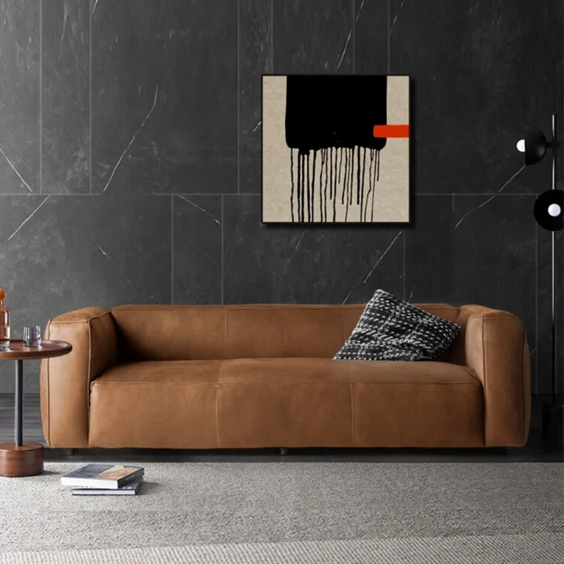 

cream light luxury retro style brown straight row living room modern simple French technology cloth leather sofa