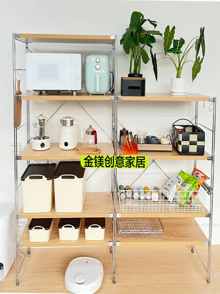 Gold Magnesium Creative [41 Depth] Japanese-style storage shelves Stainless steel multi-layer solid wood board Kitchen