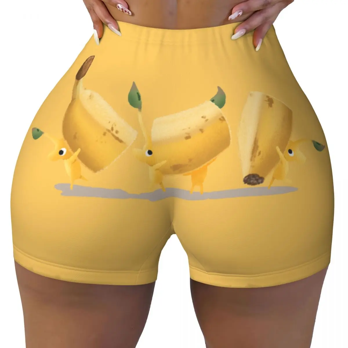 Custom Pikmin Carry Bananas Volleyball Biker Workout Shorts Women Gym Athletic Yoga Shorts