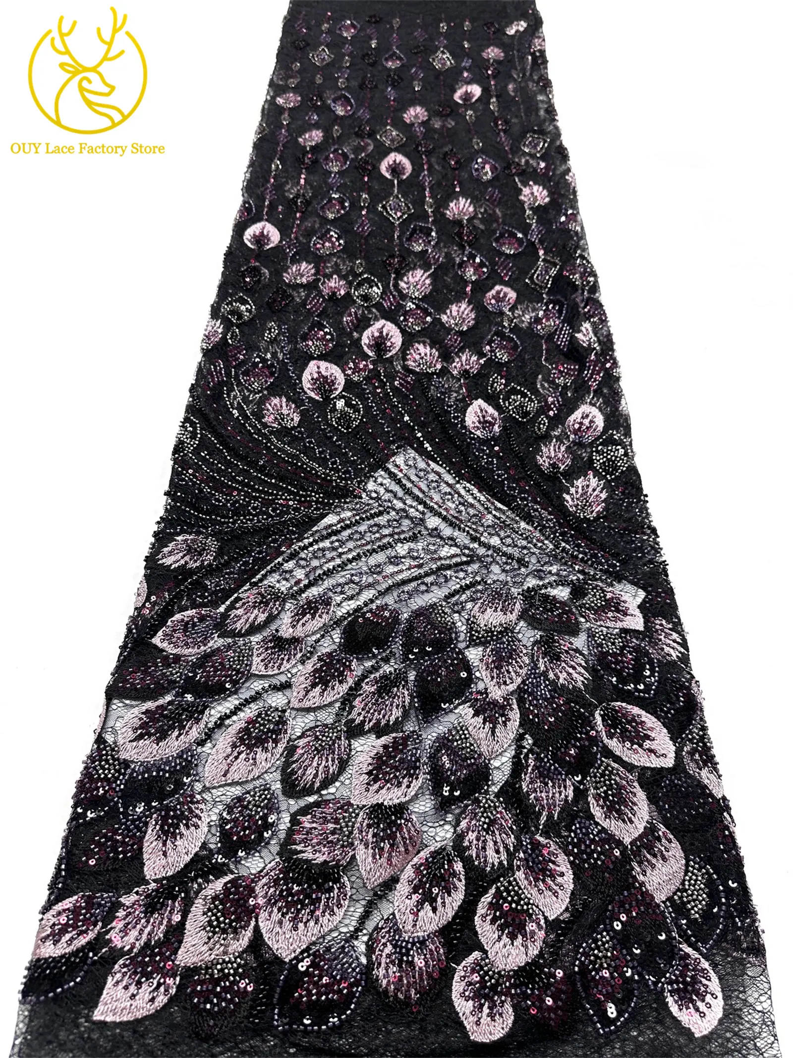 Nigerianischer Spitzenstoff im neuen Stil mit 3D-Stickerei, 5 Yards, eleganter afrikanischer Spitzenstoff mit Perlen und Pailletten für Brautkleider und Hochzeitskleider zum Nähen – Detail 20
