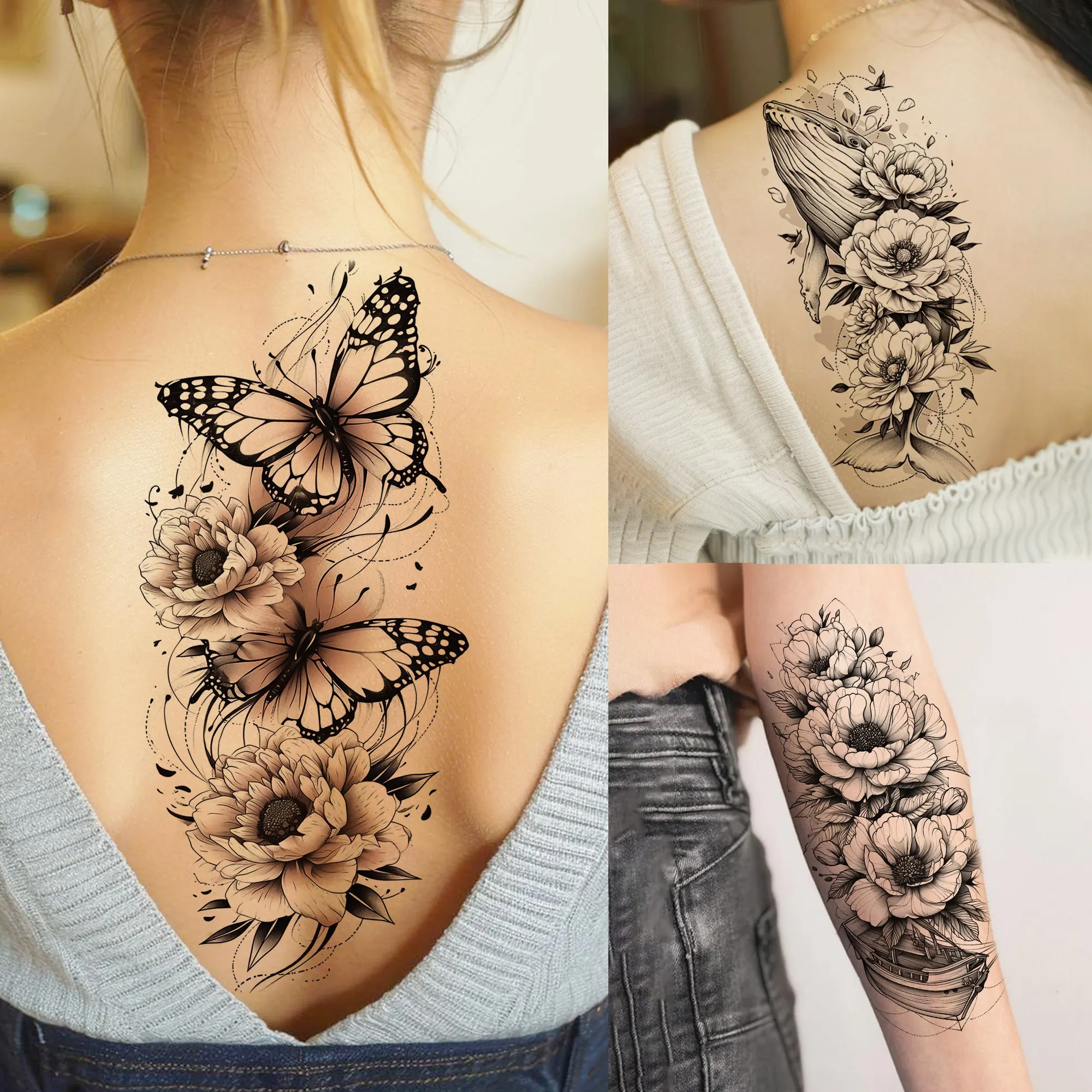 

1 Sheet Beautiful Butterfly Flowers Temporary Tattoos For Women Girls Waterproof Fake Tattoos Floral Animals Temp Tatoo Stickers