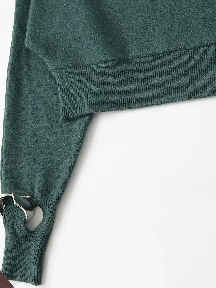 

HH женский модный универсальный свитер с браслетом от солдат, женский уличный повседневный пуловер с асимметричным вырезом и длинными рукавами, топ Mujer