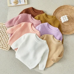 New  Boys Girls Pure Color Knit Sweater Baby Kids Boys Girls Pullover Sweaters Clothes Casual Tops Kids Clothes 3M-5Y