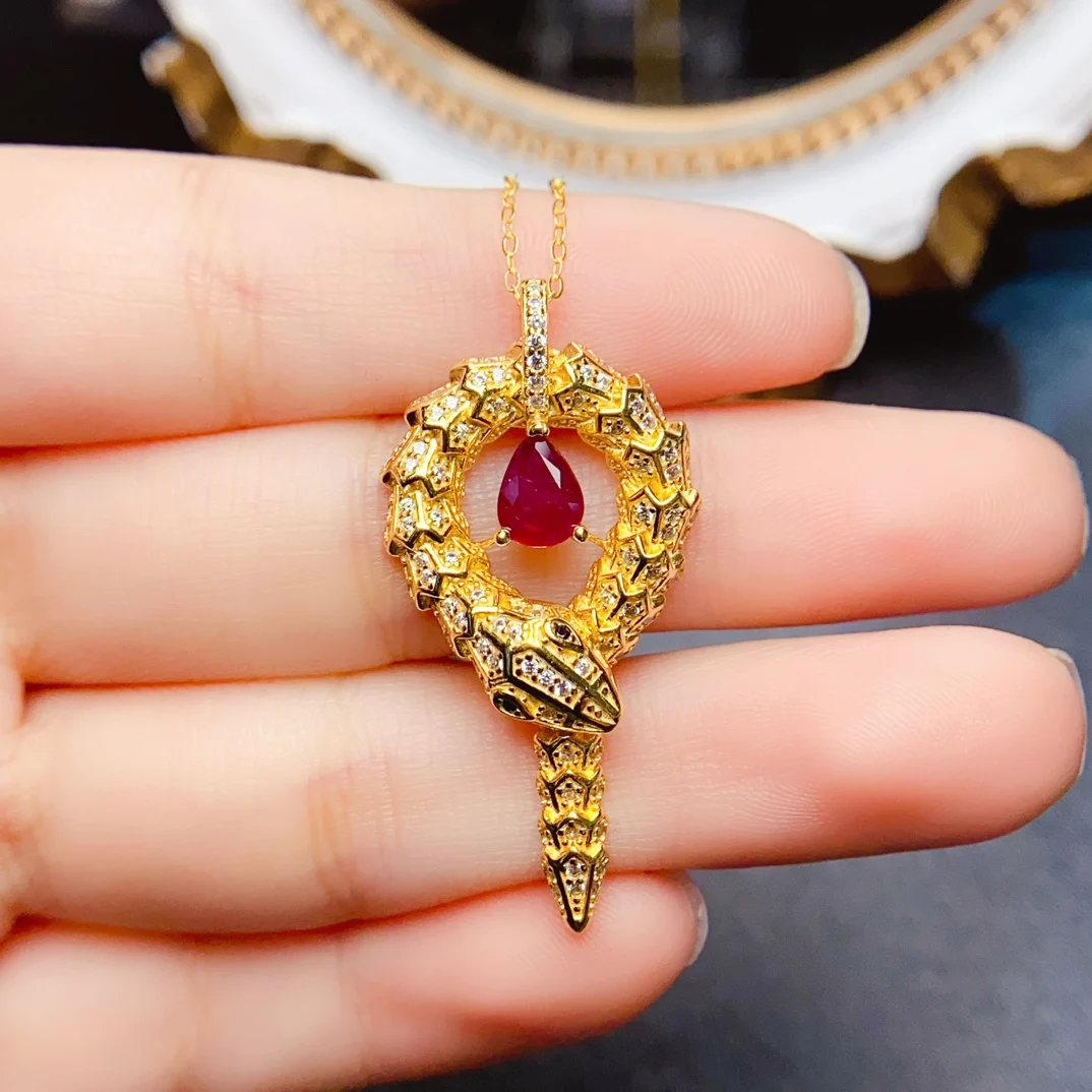 FS New 5*7mm Natural Ruby S925 Sterling Silver Luxury Snake Pendant for Women Fine Charm Weddings Jewelry Certificate MeiBaPJ